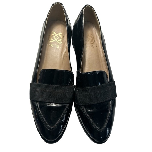 Ukies Womens Black Patent Leather Loafers With Elastic Strap Size 5M - Picture 2 of 10